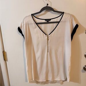 Express Women's Cream and Black Zip-Front Blouse